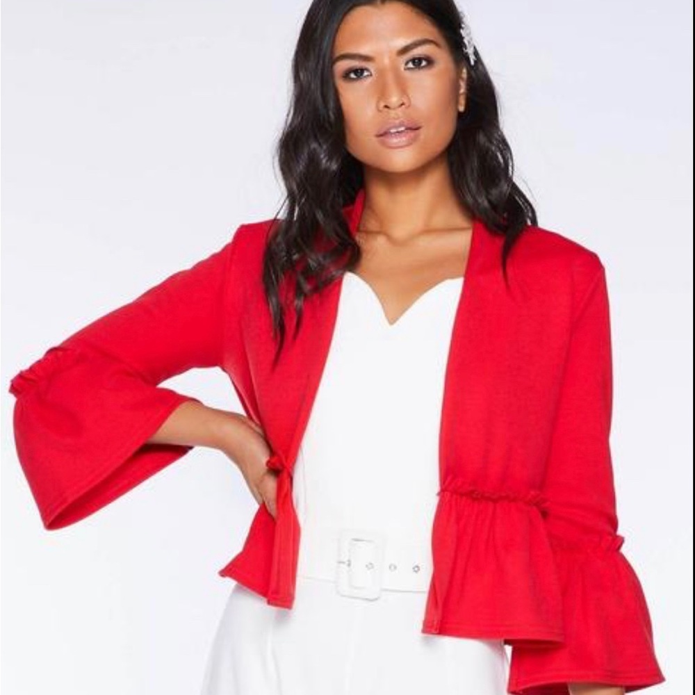 Zara Basic | Red Peplum 3/4 Sleeve Jacket